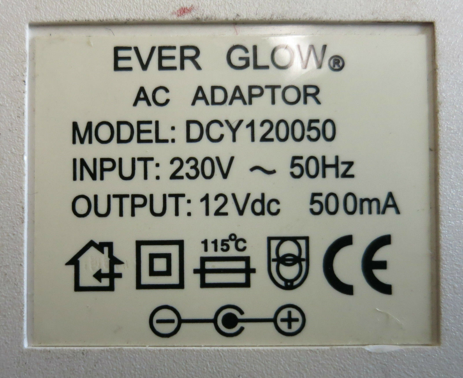 New 12V 500mA Ever Glow DCY120050 Class 2 Transformer Ac Adapter
